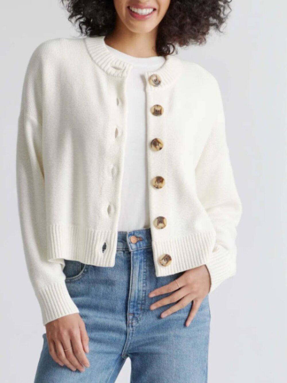 Quince 100% Organic Cotton Cropped Cardigan Sweater Ivory Button Front Sz Small